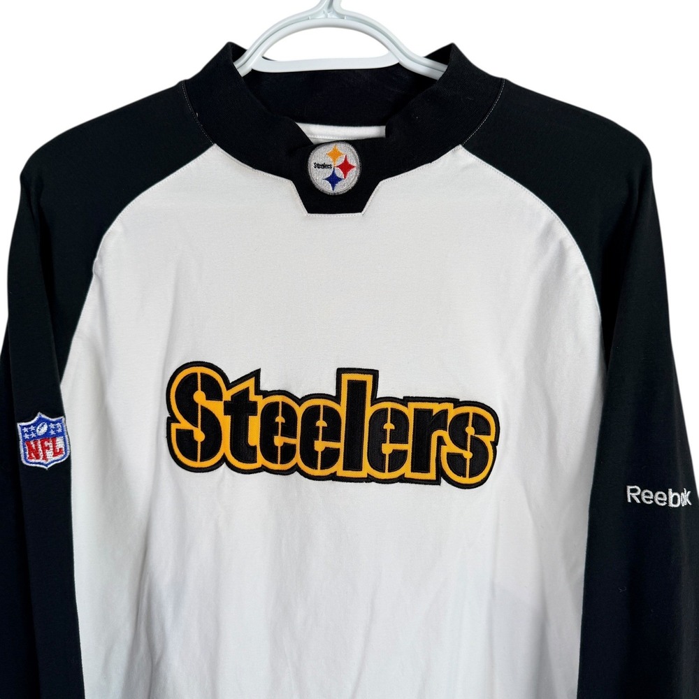 Vintage Reebok Pittsburgh Steelers Football Shirt Mens M White Black NFL Raglan